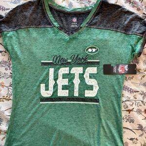 NY Jets NFL V-Neck Short Sleeves Cotton Blend Women's T-Shirt Size L NWT